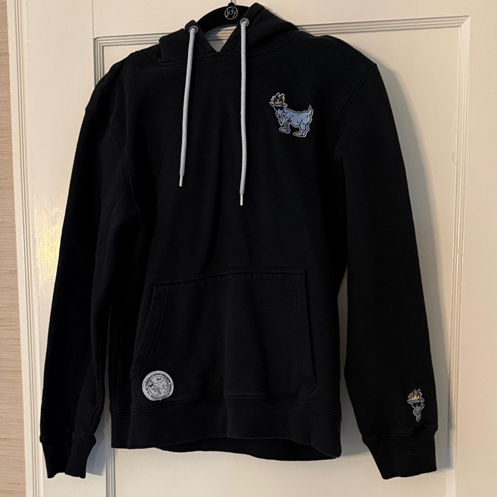Adult Black Hoodie with Embroidered Blue GOAT Design